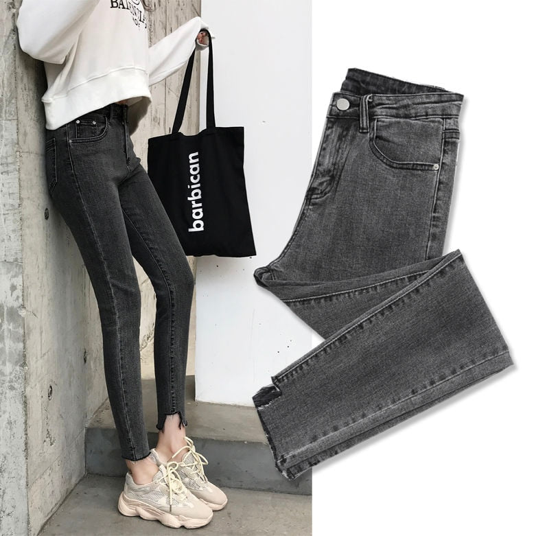 Women jeans Plus Size High Waist Stretch Washed Skinny Stretch Jeans Female Denim Pants New Pencil Pants Light Blue Gray Black