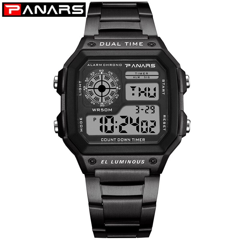 PANARS Reloj Deportivo Digital Men's Watches 50M Waterproof Sports Watch Stainless Steel Wristwatches Relojes Deportivos Zegarek