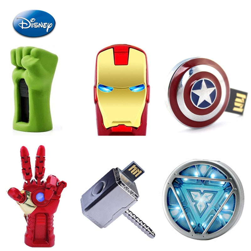 New Disney USB Flash Drive 32GB 16GB 8GB Iron Man Captain America Thor Movie Figure Around U Disk Adult Christmas Stick Present