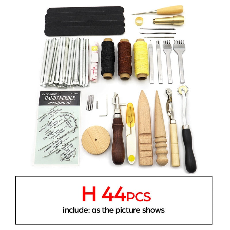 DIY Professional Leather Craft Tools Kit Hand Sewing Stitching Punch Carving Work Saddle Groover Set Accessories DIY Tool box