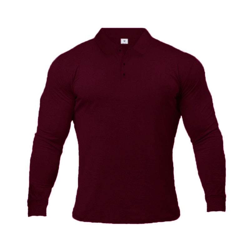 Polos de marca de manga larga para hombre de algodón sólido Fitness para hombre Slim Fit moda otoño transpirable Polo