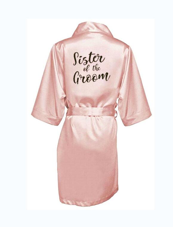 new bride bridesmaid robe with white black letters mother sister of the bride wedding gift bathrobe kimono satin robes