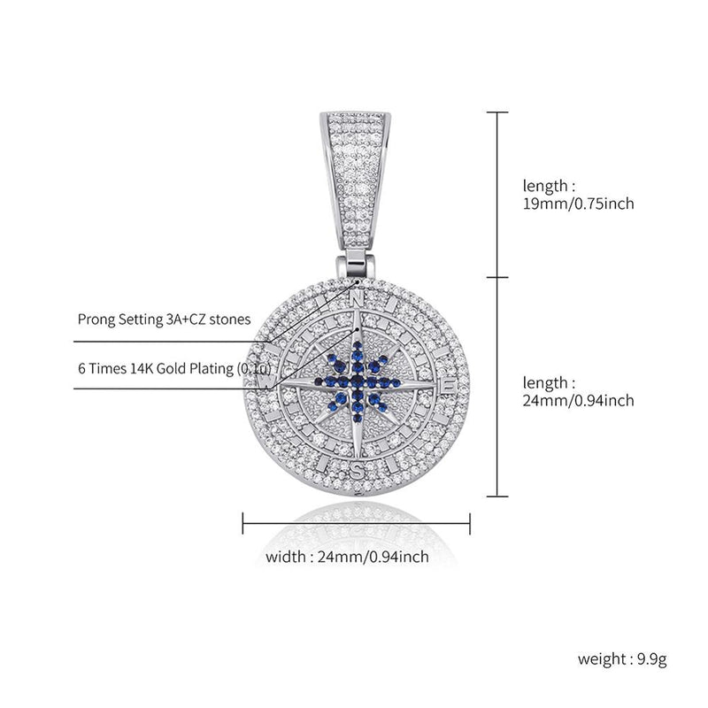 TOPGRILLZ Hip Hop Compass Pendant Iced Out Cubic Zirconia Pendant With Tennis Chain Hip Hop Fashion Jewelry Gift For Men Women