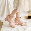 Zapatos japoneses de Lolita Mary Janes, zapatos de princesa rosa con correa en el tobillo, pajarita, volantes de fresa, zapatos de tacón para uniforme de Cosplay de boda de talla grande 48