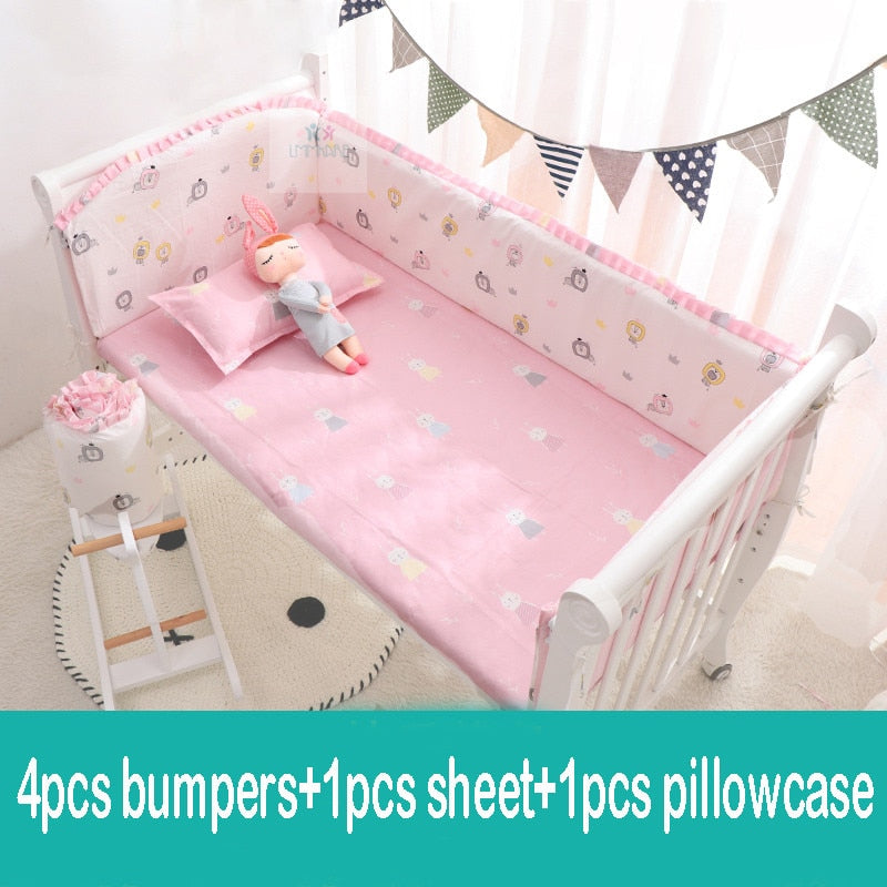 6Pcs Cartoon Baby Crib Bumpers Babies Bedding Sets Padded Baby Crib Rail Cot Bed Sheets Cotton  Customizable Baby Beddings Set