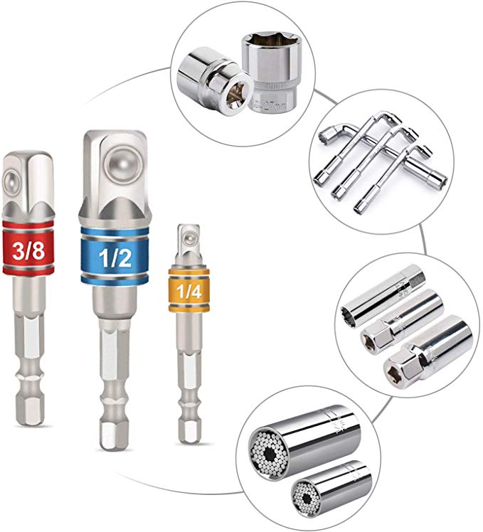 Universal Socket Ratchet Wrench Power Drill Adapter &amp; 105 Degree Right Angle Driver Extension Power Screwdriver Drill Bit