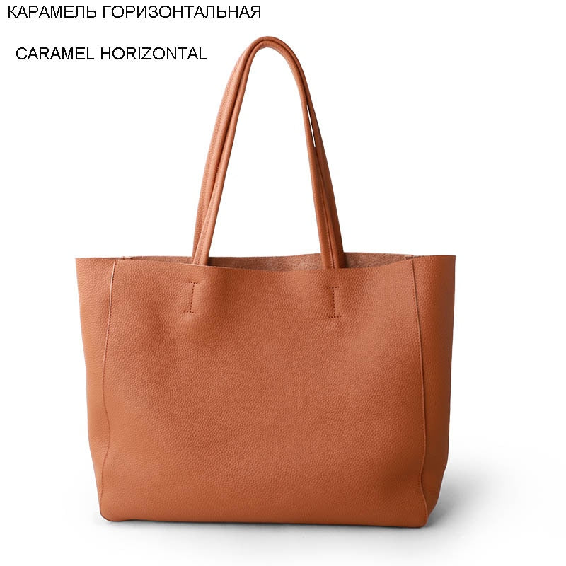 Einfache Casual Leder Frauen Umhängetasche Luxusmarke Designer Echtes Leder Dame Handtaschen Pendlertasche Große Weibliche Totes Tasche