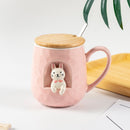 Taza de cerámica con relieve de animales bonitos de 430ml con tapa y cuchara, taza con asa para café, té de la leche, regalos novedosos
