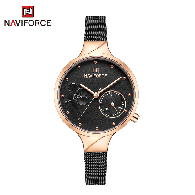 NAVIFORCE Women Fashion Blue Quartz Watch Lady Leather Watchband High Quality Casual Waterproof Wristwatch Gift for Wife 2019