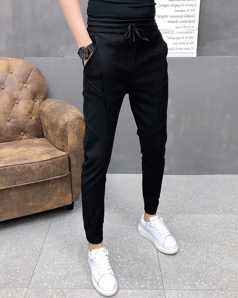 Mode Korean Solid Joggers Männer Hohe Qualität Frühling Herbst Hosen Männer Slim Fit Kordelzug Herren Casual Hosen Schwarz / Grau 36-28 Heiß