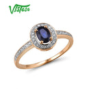 VISTOSO 14K White Gold Rings For Women Genuine Sparkling Diamond Fancy Blue Sapphire Engagement Anniversary Unique Fine Jewelry