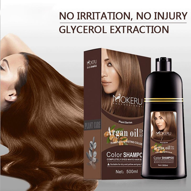 Champú para teñir el cabello negro de esencia de 500ml que cubre el cabello, tinte permanente para el cabello, champú, esencia de aceite de argán Natural instantánea