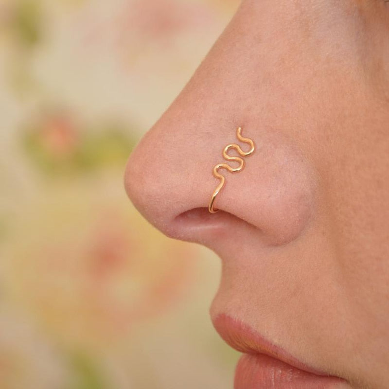 925 Silver Fake Piercing Nose Ring Boho Septum Ring  Handmade Gold Filled Faux Septum Jewelry  Ring Punk Hoop Jewelry