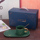 European Luxurious Gold Rim Ceramics Coffee Cups And Saucers Spoon Sets With Gift Box Tea Soy Milk Breakfast Mugs Dessert Plate