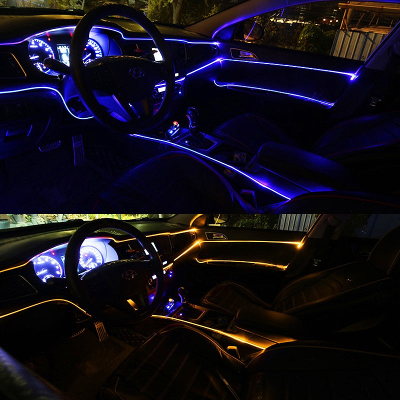 8M RGB Fiber Optic Car Interior Decorative Ambient Light App Sound Control LED Strip Cigarette Lighter Auto Atmosphere Lamp 12V