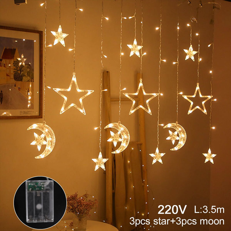 Eid Mubarak Star Moon Led Vorhang Garland String Lights Ramadan Dekoration Islam Muslim Party Decor Eid Al Adha Geschenke Eid Lights