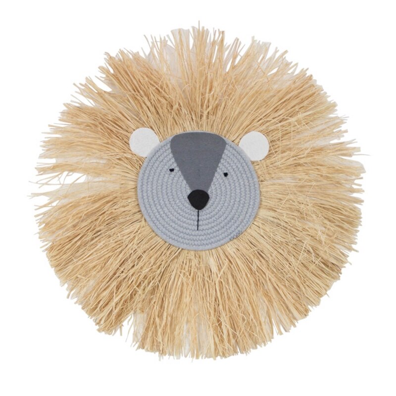 Cartoon Lion Hanging Decorations Handmade Cotton Thread Weaving Animal Head Ornament Kids Room Wall Home Accessory 60cm