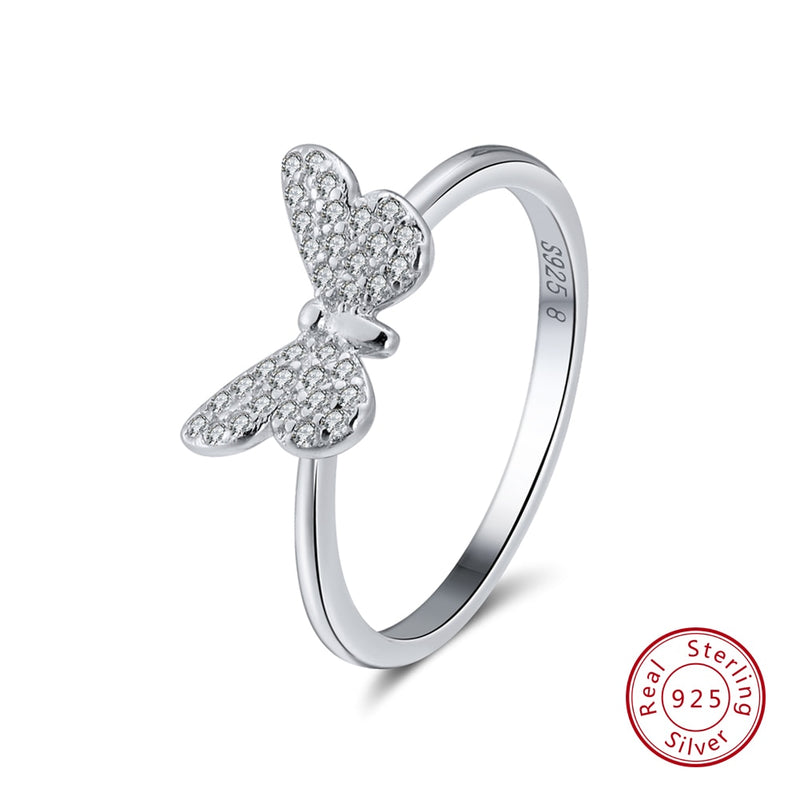 Effie Queen, anillos de plata de ley 925 auténtica para mujer, forma de mariposa con circonita AAA, anillo de plata/oro, joyería femenina BR59