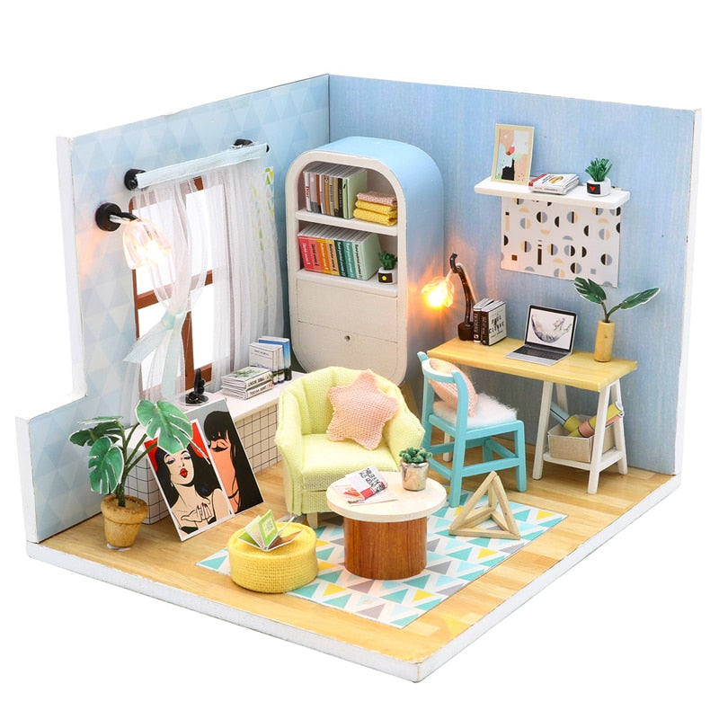 Puppenhausmöbel Diy Miniatur 3D Holzminiaturen Puppenhaus Spielzeug für Kinder Geburtstagsgeschenke Casa Kitten Diary H013