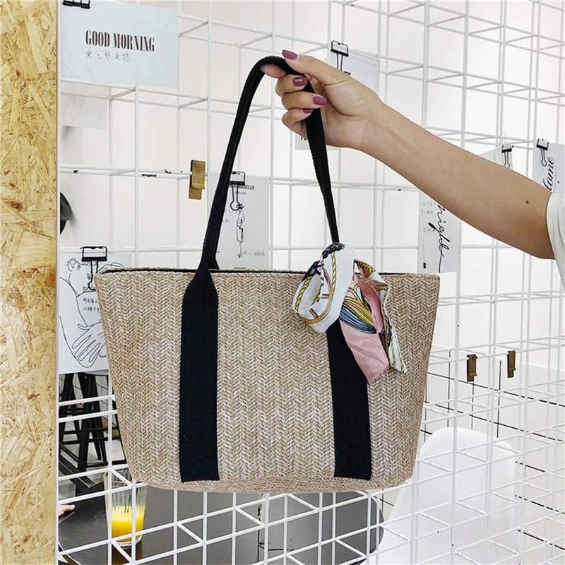 Fashion Rattan Woven Women Handbag Summer Beach Bag Large Capacity Tote Bag Handmade Knitted Straw Crossbody Bags for Women