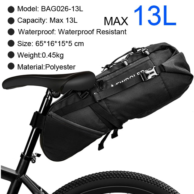 NEWBOLER Fahrradtasche Wasserdicht 13L Große Kapazität Fahrrad Satteltasche Radfahren Faltbare Hecktasche MTB Rennrad Kofferraum Bikepacking