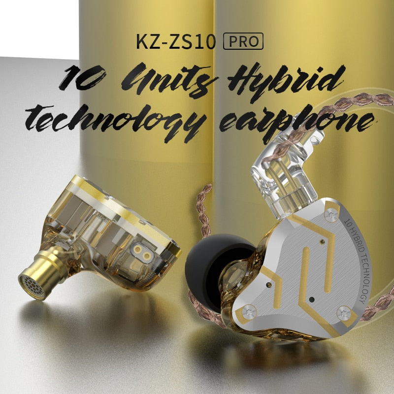 KZ ZS10 Pro Gold Kopfhörer 4BA+1DD Hybrid 10 Treiber HIFI Bass Ohrhörer In Ear Monitor Kopfhörer Noise Cancelling Metall Headset