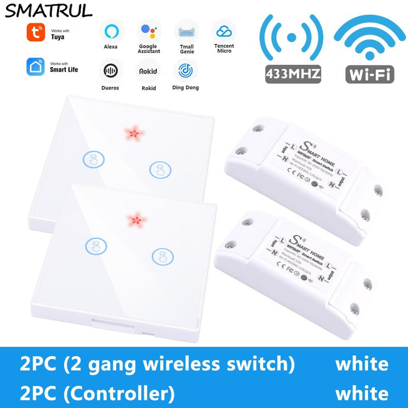 SMATRUL Tuya Smart Home APP WiFi Interruptor táctil Luz RF 433Mhz Panel de pared DIY Módulo de relé Temporizador Alexa Socket Lámpara 110-220V