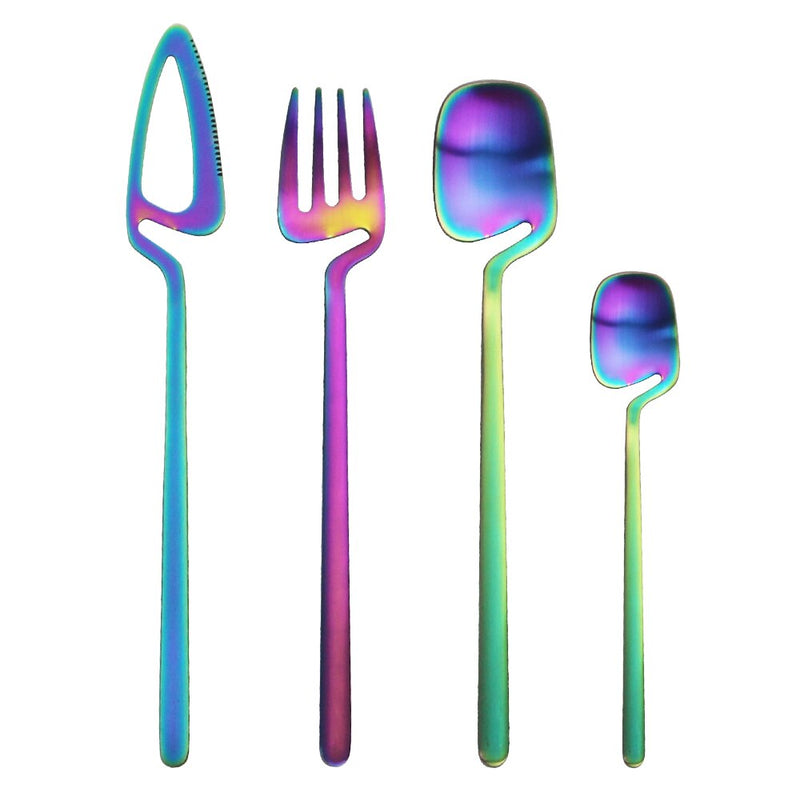 4 Colorful Matte Cutlery Set Knife Fork Spoon Dinnerware Flatware Set 18/10 Stainless Steel Tableware Set Kitchen Silverware Set