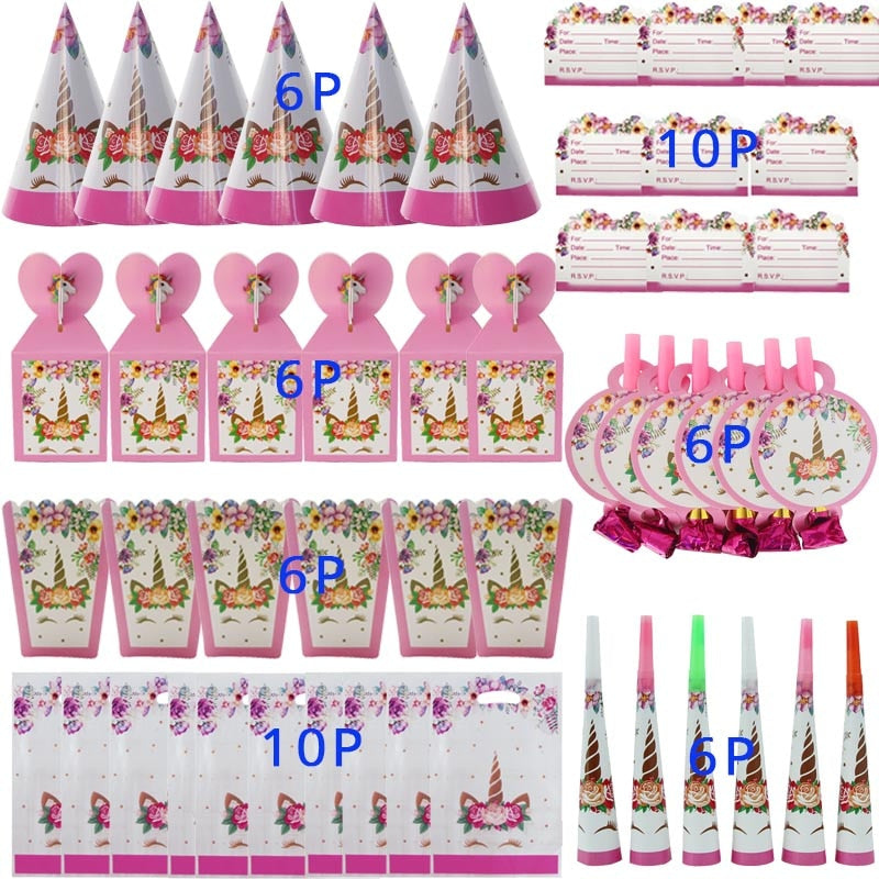 Unicorn Party Supplies Disposable Tableware Set Kids Birthday party Decoration Unicornio Decor Plates Cup Banner Baby Shower