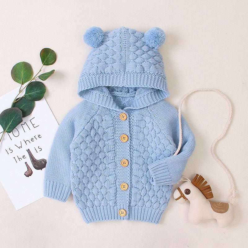 Spring Autumn Newborn Infant Baby Girl Boy Cardigan Clothes Winter Jacket Warm Coat Knitted Sweater Hooded Button Outwear