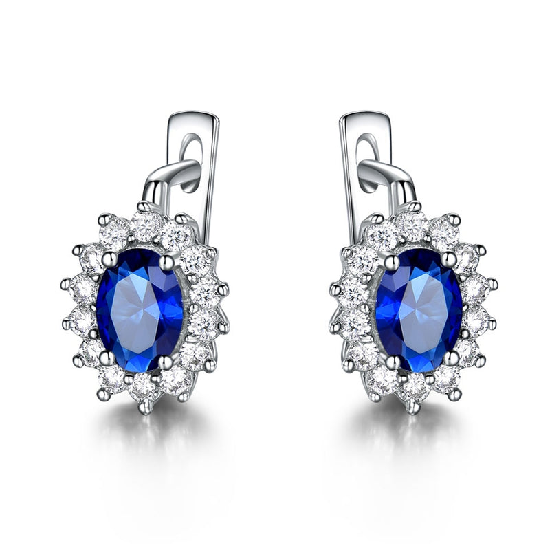 Pendientes de Clip de piedras preciosas de plata de ley 925 sólida UMCHO para mujer, joyería fina de zafiro azul, compromiso de boda, regalo de San Valentín