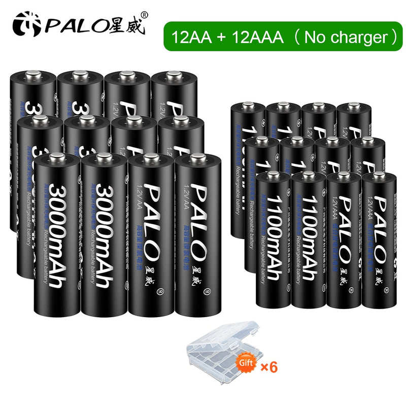 PALO 4Pcs 3000mAh 1.2V AA Rechargeable Batteries+4Pcs 1100mAh 1.2V AAA Battery NI-MH AA AAA Rechargeable Battery for Camera Toy