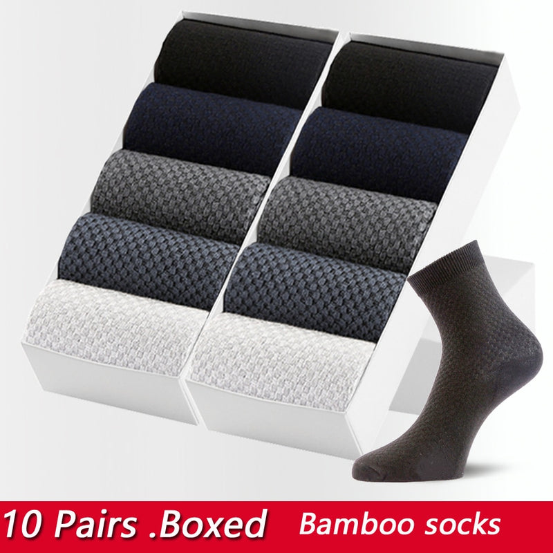 En caja de regalo, 10 pares de calcetines de fibra de bambú para hombre, calcetines largos de compresión transpirables, informales de negocios, para hombre, talla grande 38-47