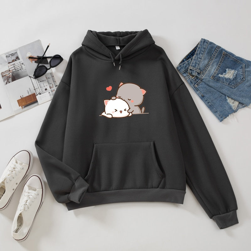 Sudadera con capucha de otoño para mujer, sudadera de moda coreana para mujer, jersey de Anime Kawaii, ropa de calle, sudaderas de talla grande para parejas