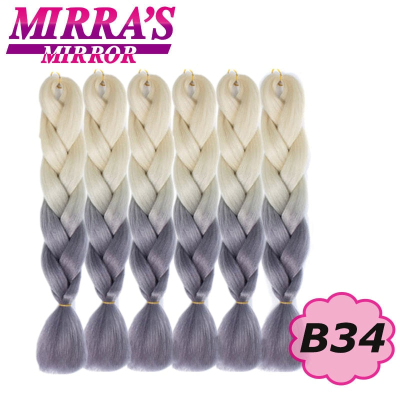 24inch Jumbo Braids Synthetic Hair For Box Braid Ombre Braiding Hair Extensions Three Tone Black Brown Blue Pink Mirra’s Mirror