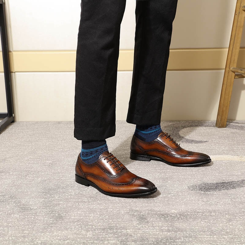FELIX CHU Classic Wingtip Medallion Brogue Oxford Zapatos de vestir para hombres Cuero genuino Negro Marrón Zapatos de cuero con cordones para hombres