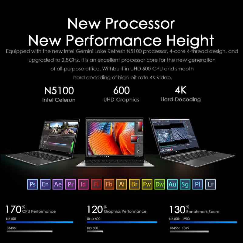 CHUWI GemiBook Pro 14-Zoll-Laptop mit 2K-Bildschirm, 8 GB RAM, 256 GB SSD, Intel Celeron Quad Core, Windows 11-Computer mit Tastatur mit Hintergrundbeleuchtung