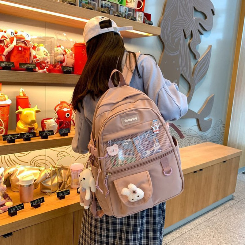 Japanese Fashion Backpack Women School Bags For Teenage Girls Multipockets Mesh Nylon Backpacks Mochila Feminina Bag Bolsa Mujer