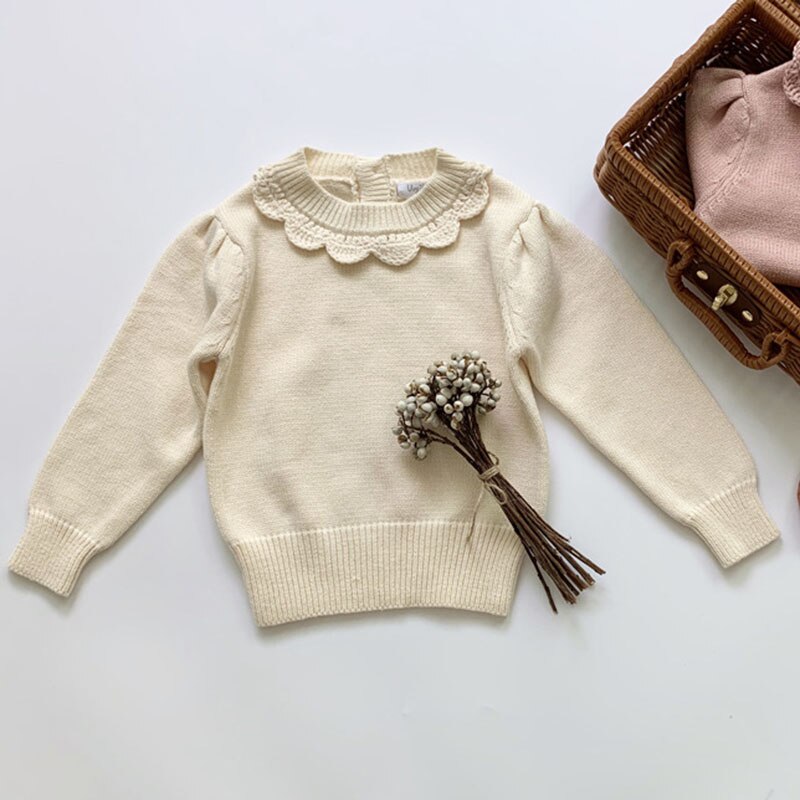 New 2020 Kids Girls Long Sleeve Knit Lace Sweater Autumn Winter Baby Clothing Girls Pullover Sweaters 1-7Yrs