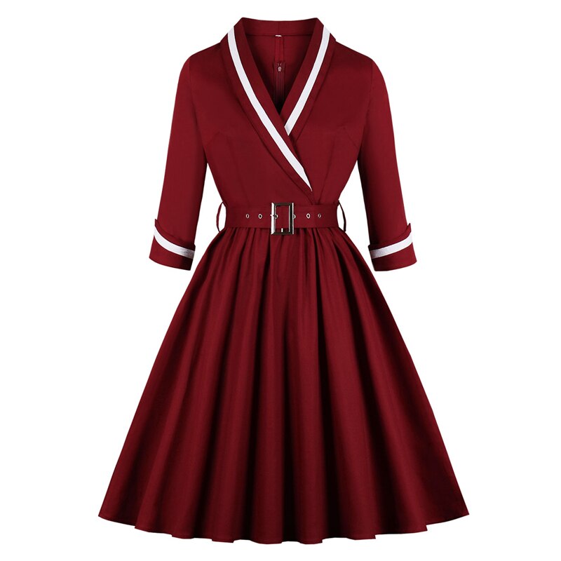Tonval Vintage Style Wrap Belted Elegant Plissee Herbstkleid Damen 2022 Winter Robe Femme 3/4 Ärmel Baumwollkleider
