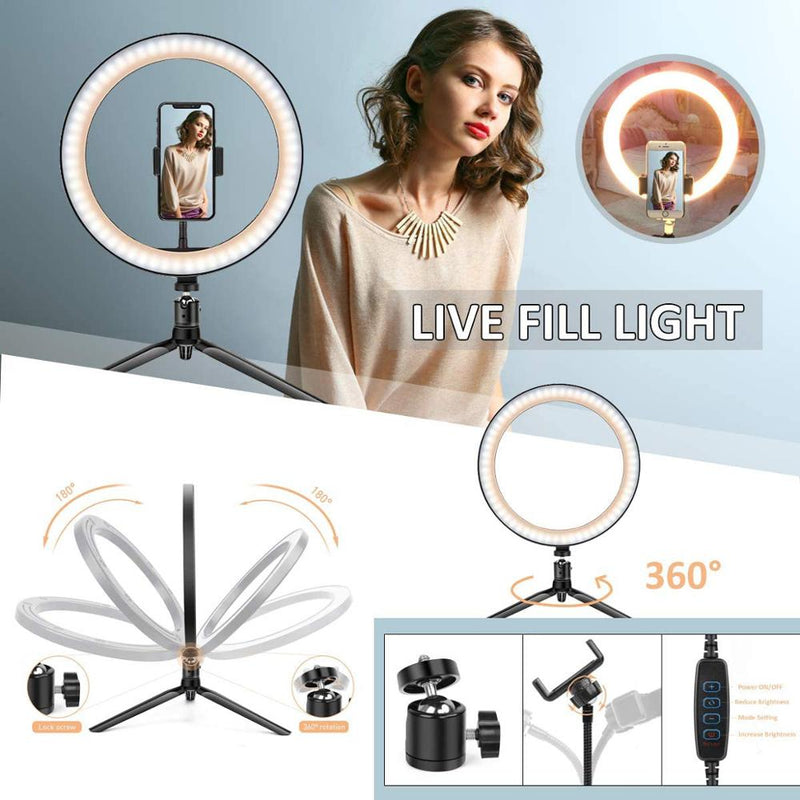 10&quot; LED ring light 26cm Photography Lighting Dimmable Selfie RGB lamp with tripod for makeup Youtube Tiktok phone camera video