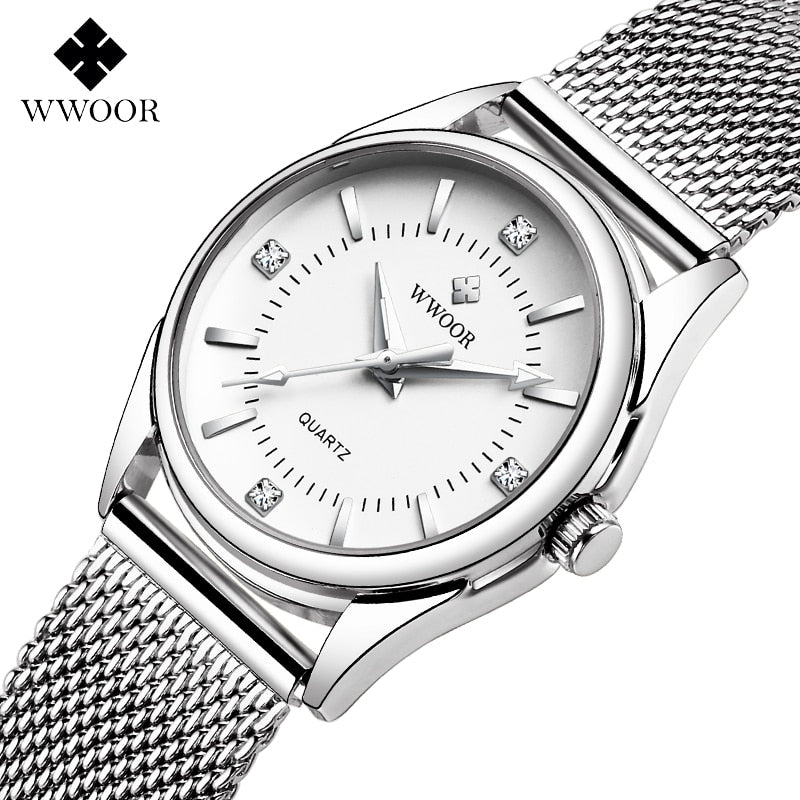 WWOOR Small Watch Women Luxury Brand Everyday Dress Bracelet Watches Silver Stainless Steel Diamond Wrist Watch For Women Clocks