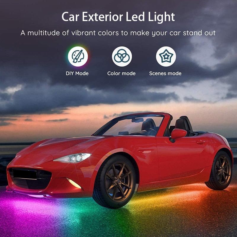Niscarada RGB Multicolor Flexible que fluye la luz LED del coche Underglow Underbody impermeable Chassi del automóvil luz de ambiente de neón