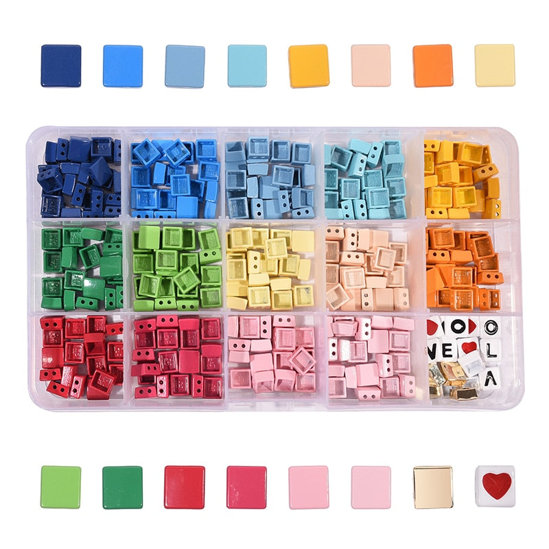 Colorful Miuki Enamel Tila Tile Beads Square Hematite Boho Metal Beads Myuki Beads for Jewelry Making Diy Craft Christmas 2022