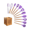 Silicone Cooking Utensils Set Non-stick Spatula Soup Spoon Wooden Handle with Storage Box Kitchen Tools Set Gifts for Mother