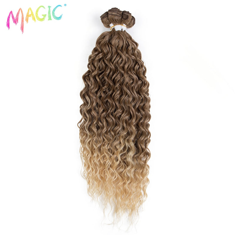 Magia Sintética 6 UNIDS 24 26 28 pulgadas Paquetes de Cabello Rizado Ombre Color Rubio Extensiones de Cabello Rizado Accesorios Para el Cabello Rizado