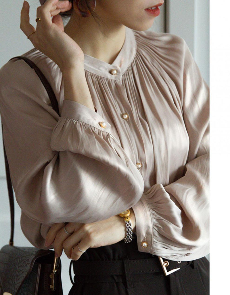 Pearl White Satin Shirt Women Spring Summer Long Sleeve Faux Silk Blouse Female Fashion Ladies Tops Loose Vintage Shirts Blusa