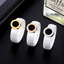 MSX Faceted White Ceramic Move Ring Fashion Ladies Roman Numerals Black Stone Finger Rings Luxury Wedding Bridal Rings For Women