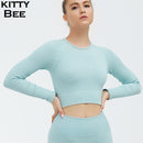 Workout Tops For Women Fitness Sport Yoga Top Knitted Yoga Shirt Seamless Top Long Sleeve Running Sport Shirt Women Sportswear