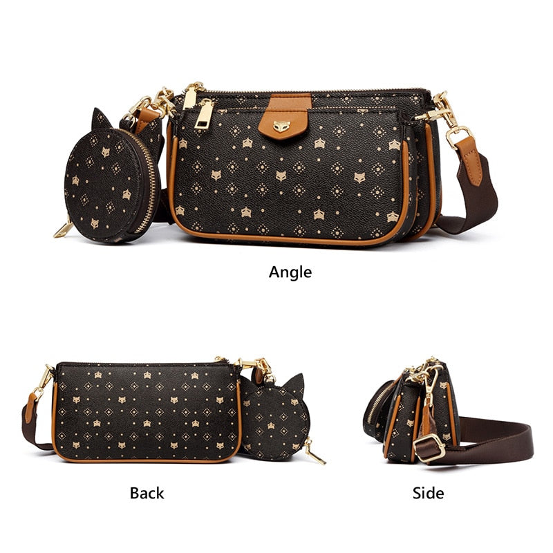 FOXER Women 3 in 1 Set Luxury Signature Printing Crossbody Bag with Coin Purse PVC Leather Monogram Bags Fashion Shoulder Bag